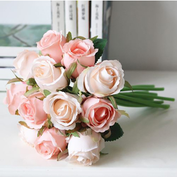Pink/Champagne Tones - 12 Head Silk Rose Bouquet