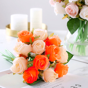 Orange/Cream Tones - 12 Head Silk Rose Bouquet