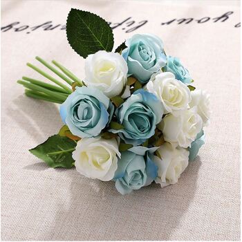 Blue/Ivory - 12 Head Silk Rose Bouquet