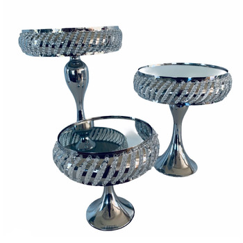 3pc Set Large Silver Mirror Top Cake Stands