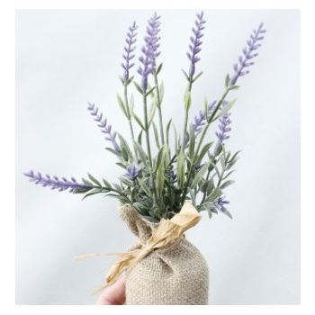 Potted Lavender in Burlap Bag with Raffia Tie - Style 1