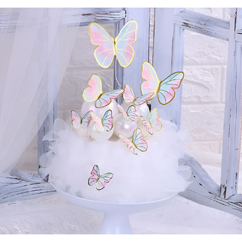 10pcs Set of Blue/Pink Butterfly Decorations / Cake Topper