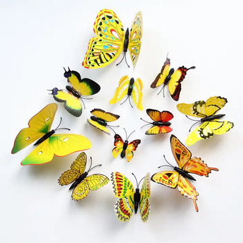 12pc - 3d Butterflies Yellow - Wall Stickers/Decorations
