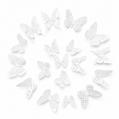 18pc - 3d Butterflies White with Glitter - Wall Stickers/Decorations