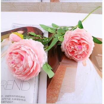60cm- 3 Head Rose Flower Stem - Soft Pink