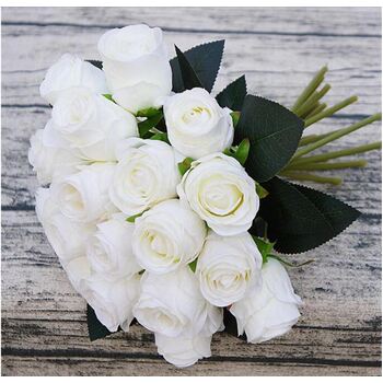 18 Head Silk Rose Bouquet - White