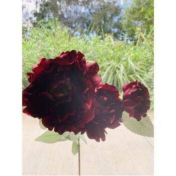 65cm Peony 3 Head Flower Stem - Red