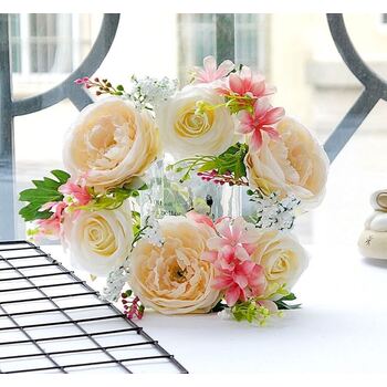 Cream/Pink Rose Wreath/Candle Ring - 6 head 30cm diameter
