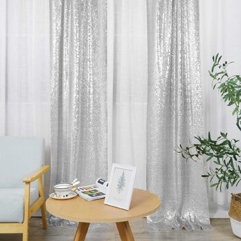 2pc Set Sequin Backdrop Curtains 60x245cm - Silver