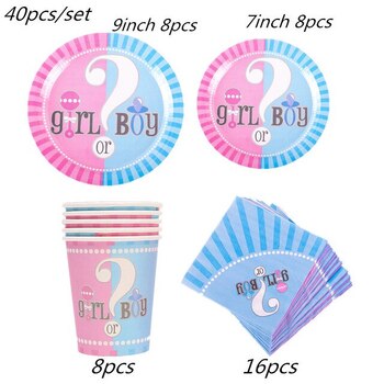 40pc - Gender Reveal Baby Shower Plate, Napkin and Cup Set