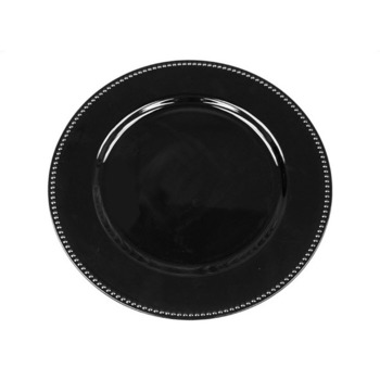 12pk - 33cm Black Charger Plate - Beaded Edge
