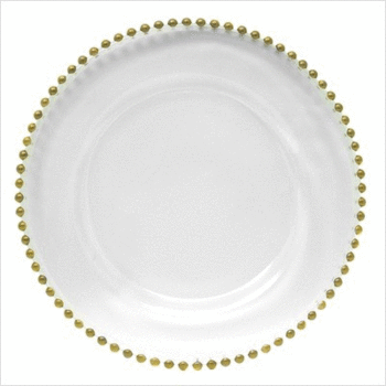 33cm Clear Plastic Gold Beaded Charger Plate