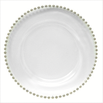 33cm Clear Plastic Silver Beaded Charger Plate