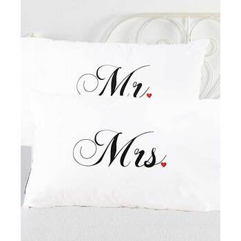 Mr & Mrs Satin Pillow Case - White