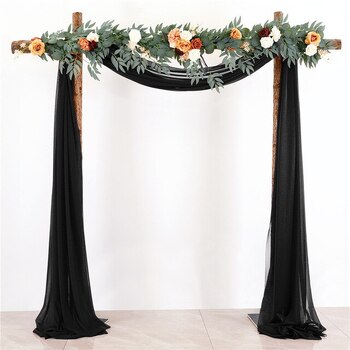 Chiffon Backdrop Curtain Kit W/ Flowers - Black