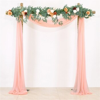 thumb_Chiffon Backdrop Curtain Kit W/ Flowers - Dusty Peach