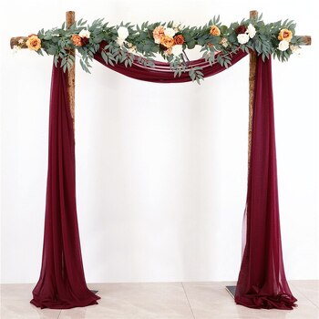 Chiffon Backdrop Curtain Kit W/ Flowers - Burgundy
