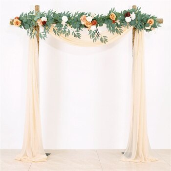 Chiffon Backdrop Curtain Kit W/ Flowers - Ivory