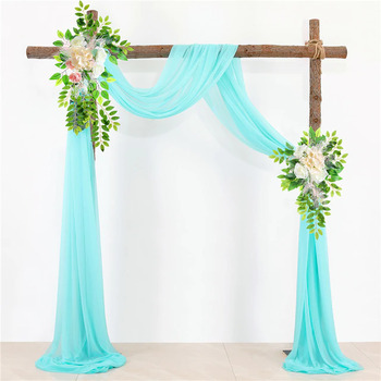 Chiffon Backdrop Curtain Kit W/ Flower Set - Turquoise