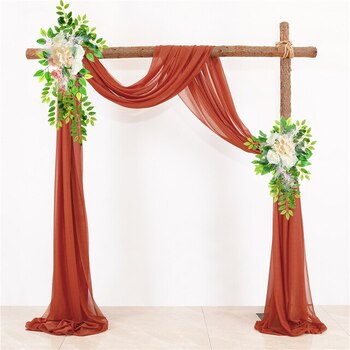 Chiffon Backdrop Curtain Kit W/ Flower Set - Rust