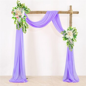 Chiffon Backdrop Curtain Kit W/ Flower Set - Light Purple