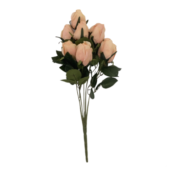 45cm - 9 Head Rose Bud Bush - Soft Pink