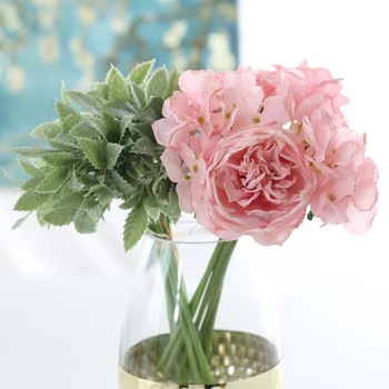 Cottage Rose & Hydrangea Bouquet - Pink - Real Touch