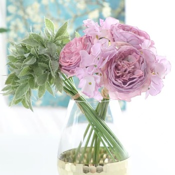 Cottage Rose & Hydrangea Bouquet - Lavender - Real Touch