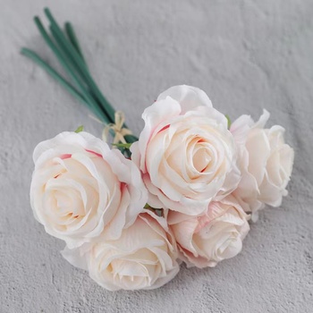 5 Head Small Silk Rose Bouquet - Blush Pink - 