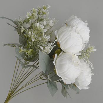 50cm - 7 Head Peony Flower/Filler Bush - White