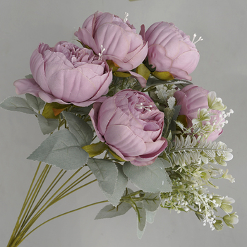 50cm - 7 Head Peony Flower/Filler Bush - Dusty Pink
