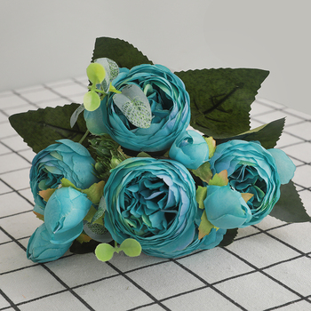 30cm 9 Head Small Filler Flower Bunch - Turquoise