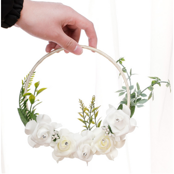 22cm Hoop - White Flowers Satin Wrapped - Flowergirl Posy