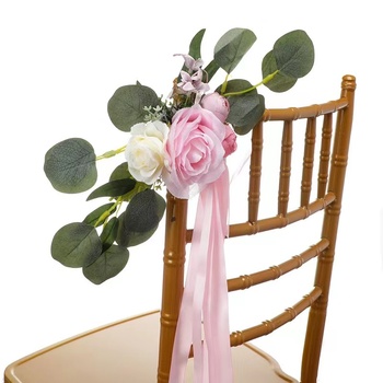 thumb_Native Floral Arrangement - Pink Flower Pew Bow, Chair Bow Decoration