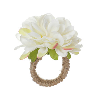 4pcs Dahlia Flower Napkin Rings - White/Cream