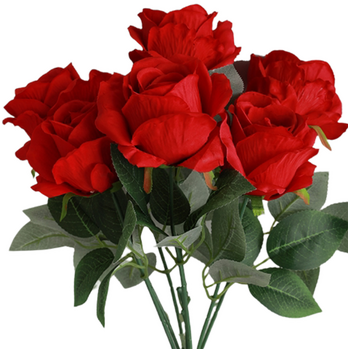 46cm - 7 Head Large Rose Bush (8cm) - Red