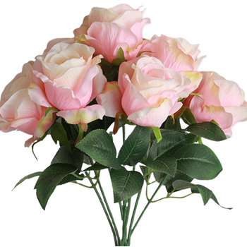 46cm - 7 Head Large Rose Bush (8cm) - Blush Pink
