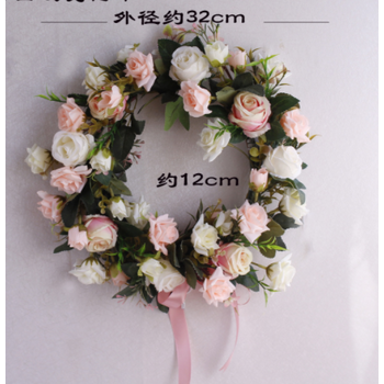 32cm High Quality Wreath -  Soft Pink & White Roses