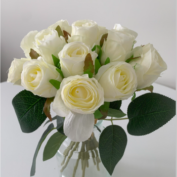 18 Head Silk Rose Bouquet - Cream