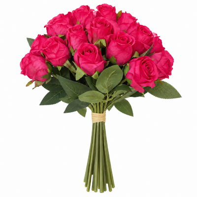 18 Head Silk Rose Bouquet - Deep Fushia/Red