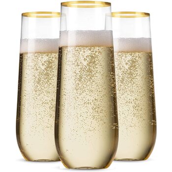 Disposable Champagne Flutes - Gold Rim (Pack of 24)