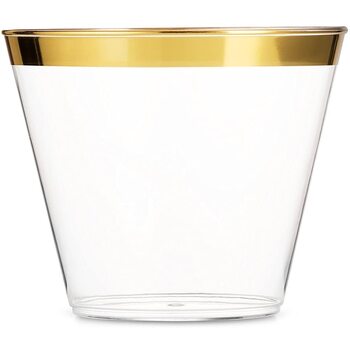 10pk x 270ml Gold Rimmed Plastic Cups General Purpose Disposable