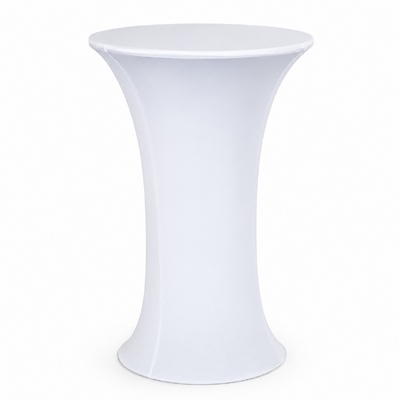 60cm White Round Base Dry Bar Cover – Stretch Lycra Cocktail Table Cover
