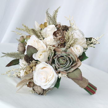 Mixed Flower Bridal Posey Bouquet 25cm - White, Brown, Naturals