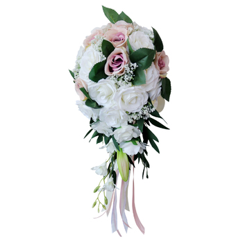 Bridal Teardrop Bouquet - White Mauve Roses
