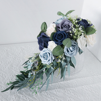 Bridal Teardrop Bouquet - Blue/White/Navy