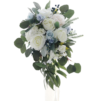 Bridal Teardrop Bouquet - White/Pale Blue Roses