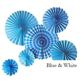 6pc set Fan Lanterns - Blue & White