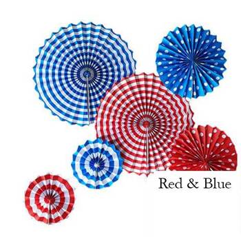 6pc set Fan Lanterns - Red & Blue
