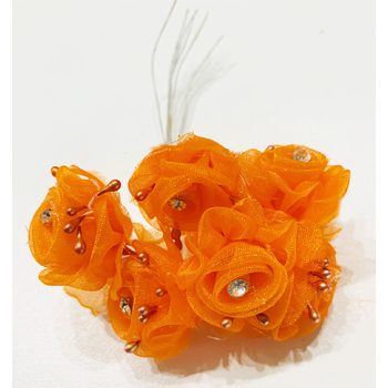 72 Organza & Rhinestone Craft Roses - Orange